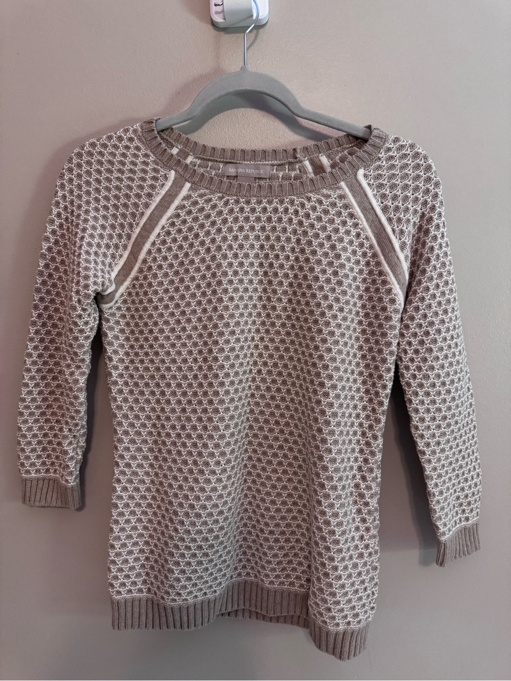 Banana Republic Women S Taupe Cream Textured Knit Sweater 3/4 Sleeve
